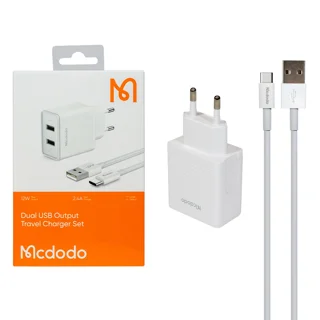 شارژر دیواری فست دو پورت Mcdodo مدل CH-3972 12W به همراه کابل شارژ Type-C