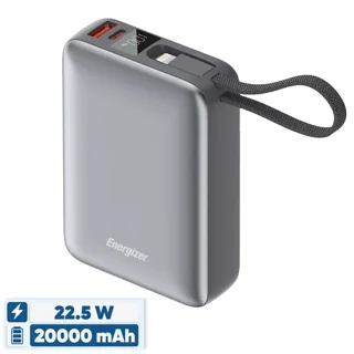پاوربانک 22.5 وات انرجایزر مدل UE20085PQ ظرفیت 20000 میلیآمپرساعت به همراه کابل متصل لایتنینگ