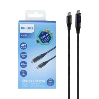 کابل شارژ PD و فست USB-C به USB-C فیلیپس 240W مدل DLC4582C طول 1.2 متر