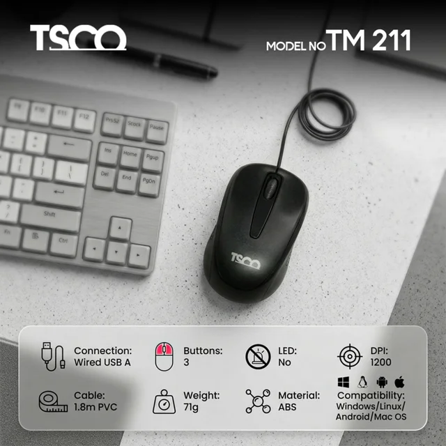 ماوس با سیم تسکو مدل TM 211 102374154