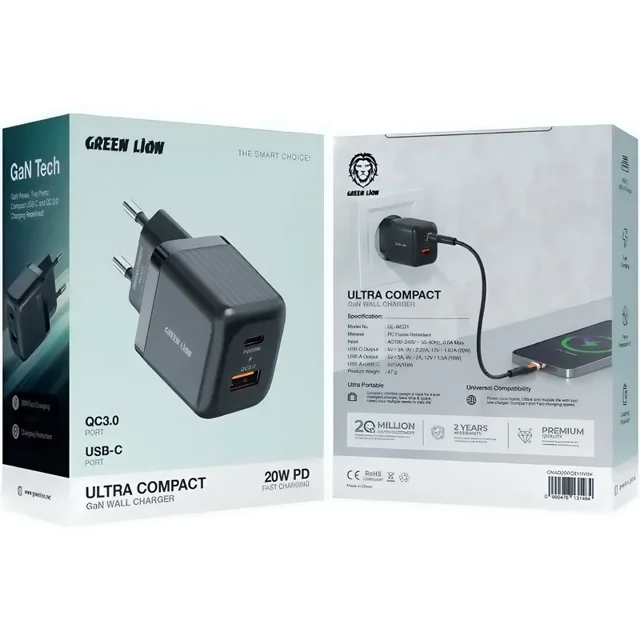 شارژر دیواری 20 وات دو پورت گرین لاین مدل GK-WC31 101845069